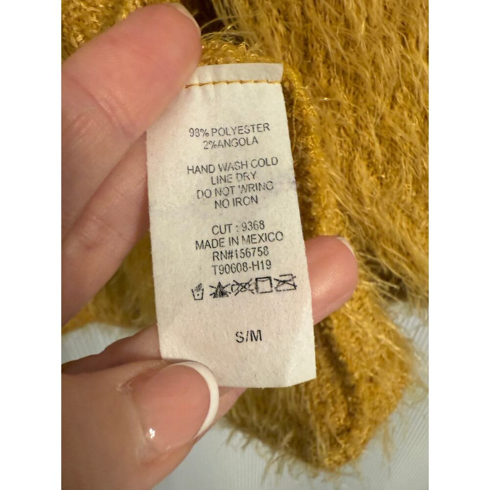 Women's S/M Boho Eyelash Angola Blend Yellow Open Front Cardigan Fall Soft - Picture 5 of 6
